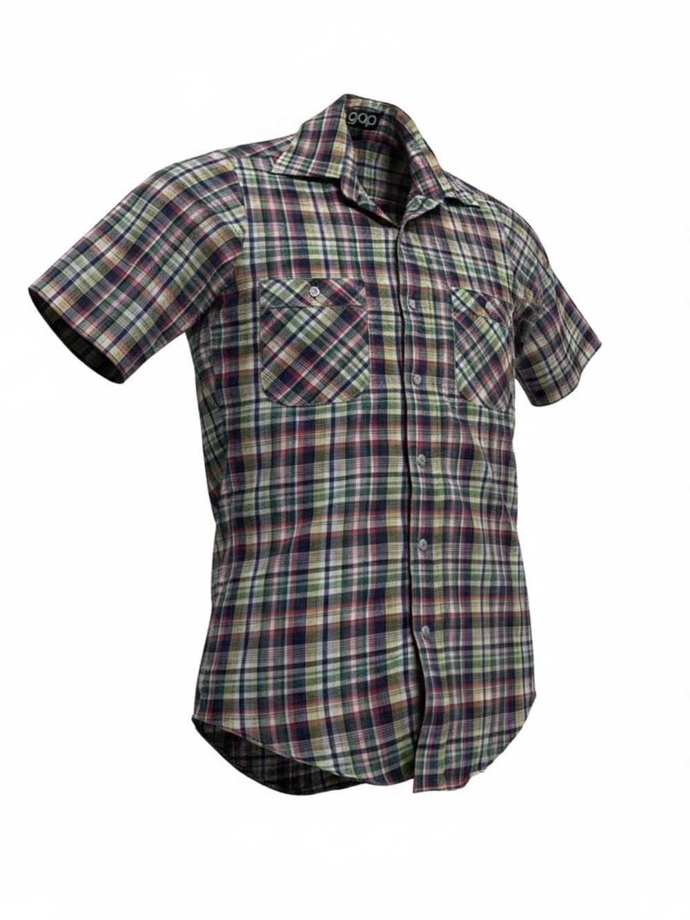 Vintage 70s GAP Multicolor Plaid Button-Down Shirt Womens Butterfly Collar